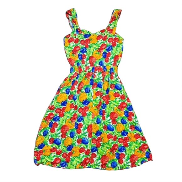 Vintage Candy Floss Fruits Print Pin Up Rockabilly Dress Kawaii Kitsch 50's XS/S - Picture 2 of 16
